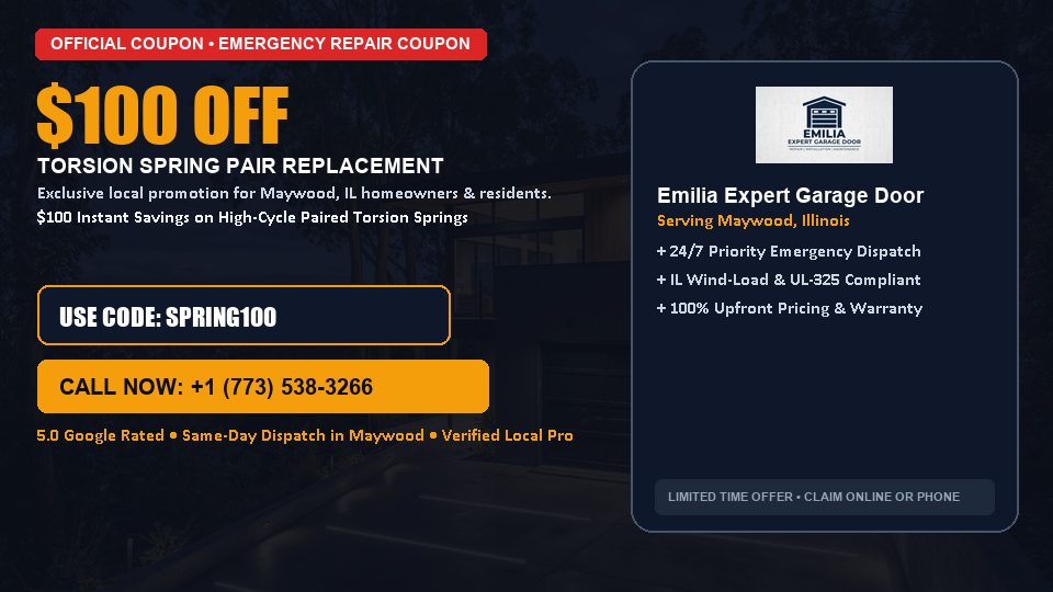 Emilia Expert Garage Door $100 OFF Dual Torsion Spring Replacement in Maywood, IL